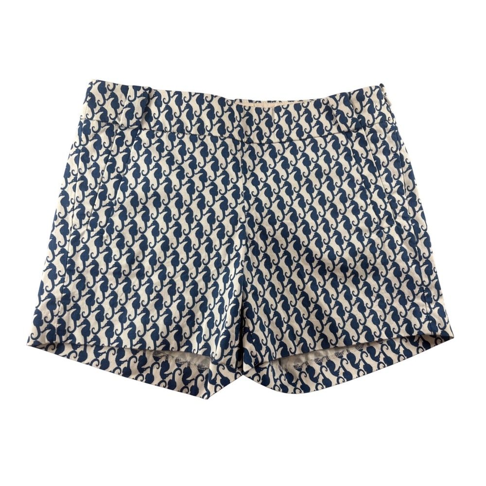 J.Crew Factory Womens Seahorse Print Stretch Chino City Fit Shorts Blue White 4